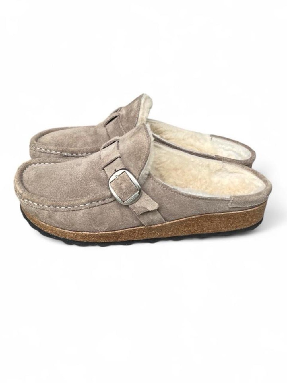 Birkenstock Buckley Shearling Taupe Suede Clogs EU 40 US Women’s 9 Narrow - Picture 7 of 8